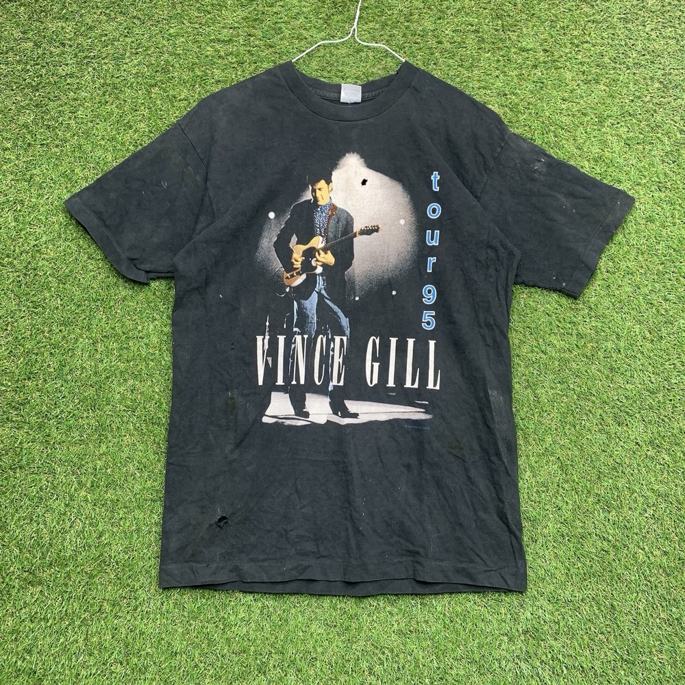 VINTAGE VINCE GILL TOUR Shirt Mens Large L Single Stitch Faded 1995 90s